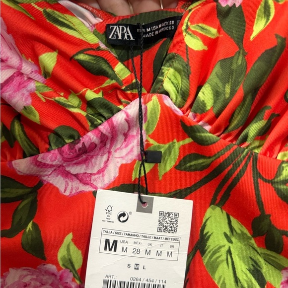 Zara Draped Red Orange Floral Tropical Deep V Neck Bodysuit - Picture 9 of 9